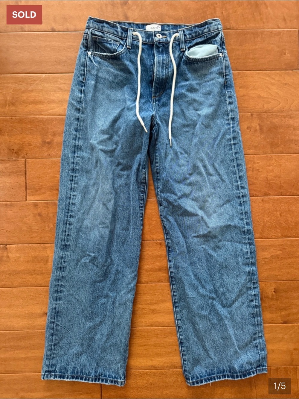 Joe's Jeans Medium Blue Relaxed Fit Wide leg draw string Jeans